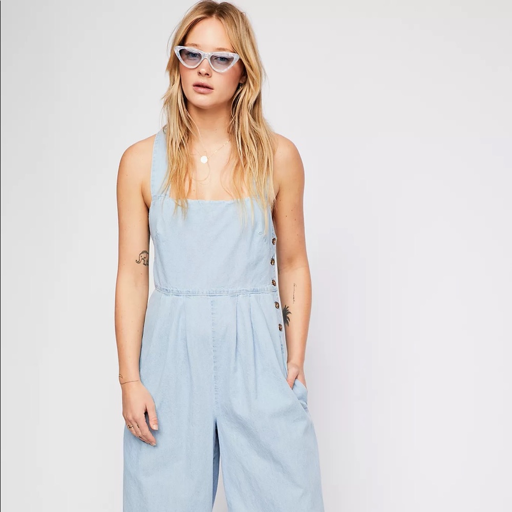 Free People Fara Jumsuit cotton chambray overalls